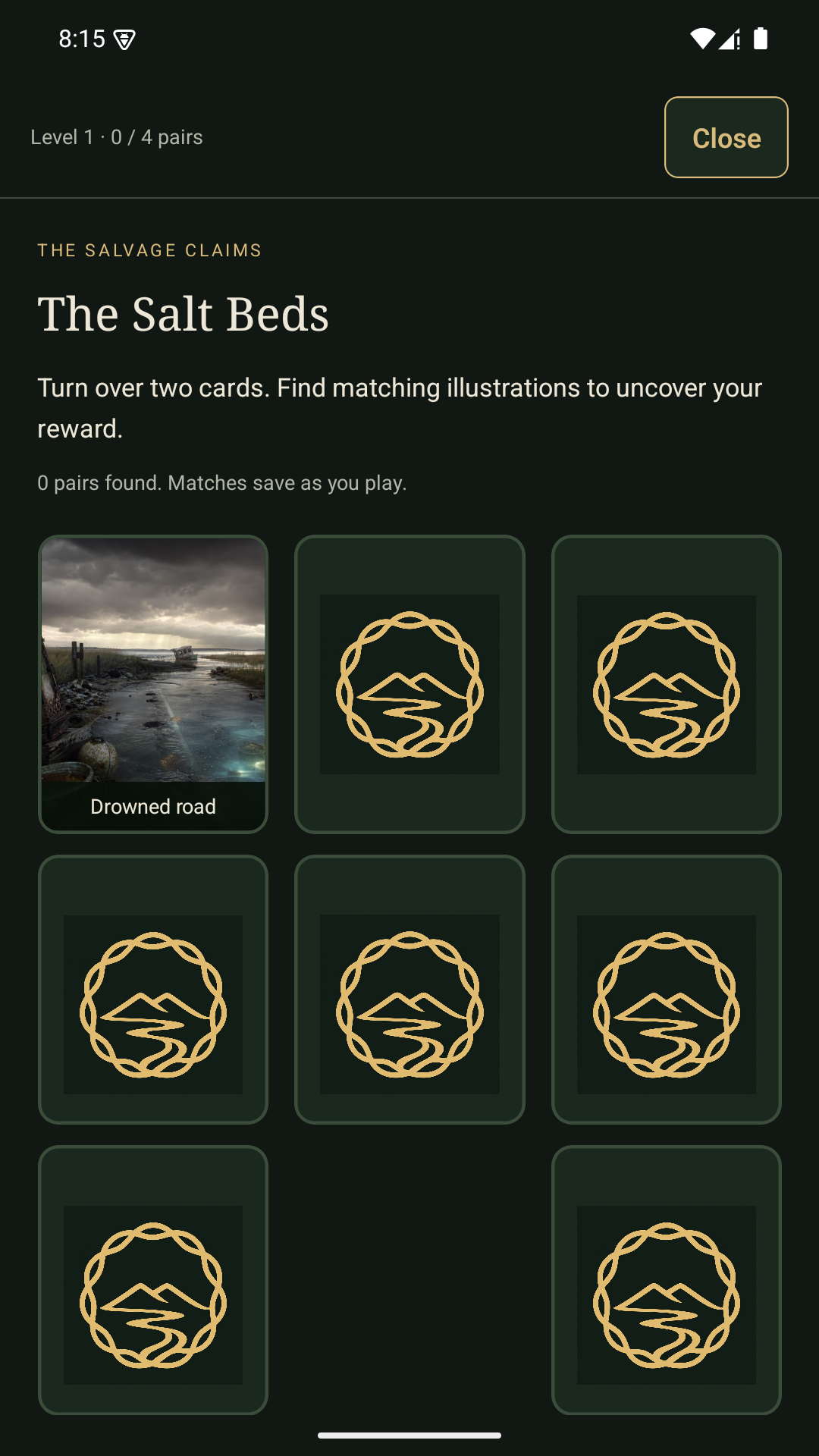 An illustrated matching game that unlocks bonus reading from the stories